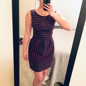 Navy and Maroon Striped Dress
